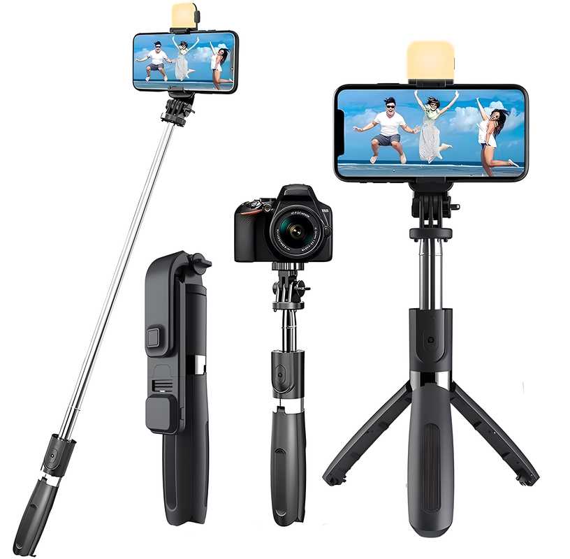 Extendable Flash 3 - in - 1 Selfie Stick Tripod with Bluetooth Remote - Bazarshopy